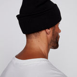 Tuque à revers avec écusson large à logo- Noire
