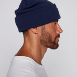 Tuque à revers avec écusson large à logo- Marine
