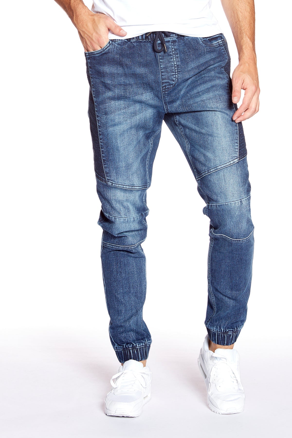 HENDRIX - 5 Pocket Moto Stitch Jogger - Vintage Medium Blue - DENIM SOCIETY™