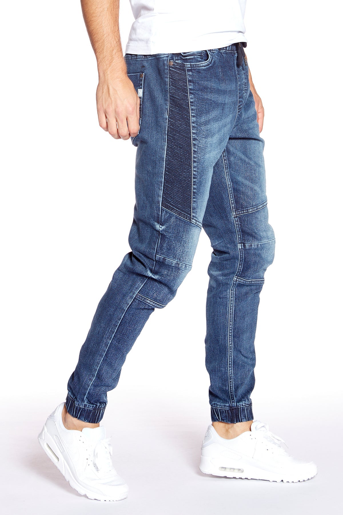 HENDRIX - 5 Pocket Moto Stitch Jogger - Vintage Medium Blue - DENIM SOCIETY™