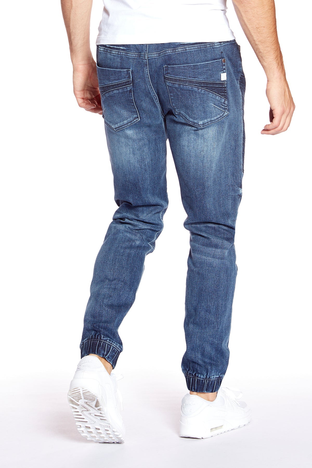 HENDRIX - 5 Pocket Moto Stitch Jogger - Vintage Medium Blue - DENIM SOCIETY™
