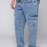GELFAND - Pantalon cargo coupe ample avec ourlets ajustables - Denim Pierre Foncé