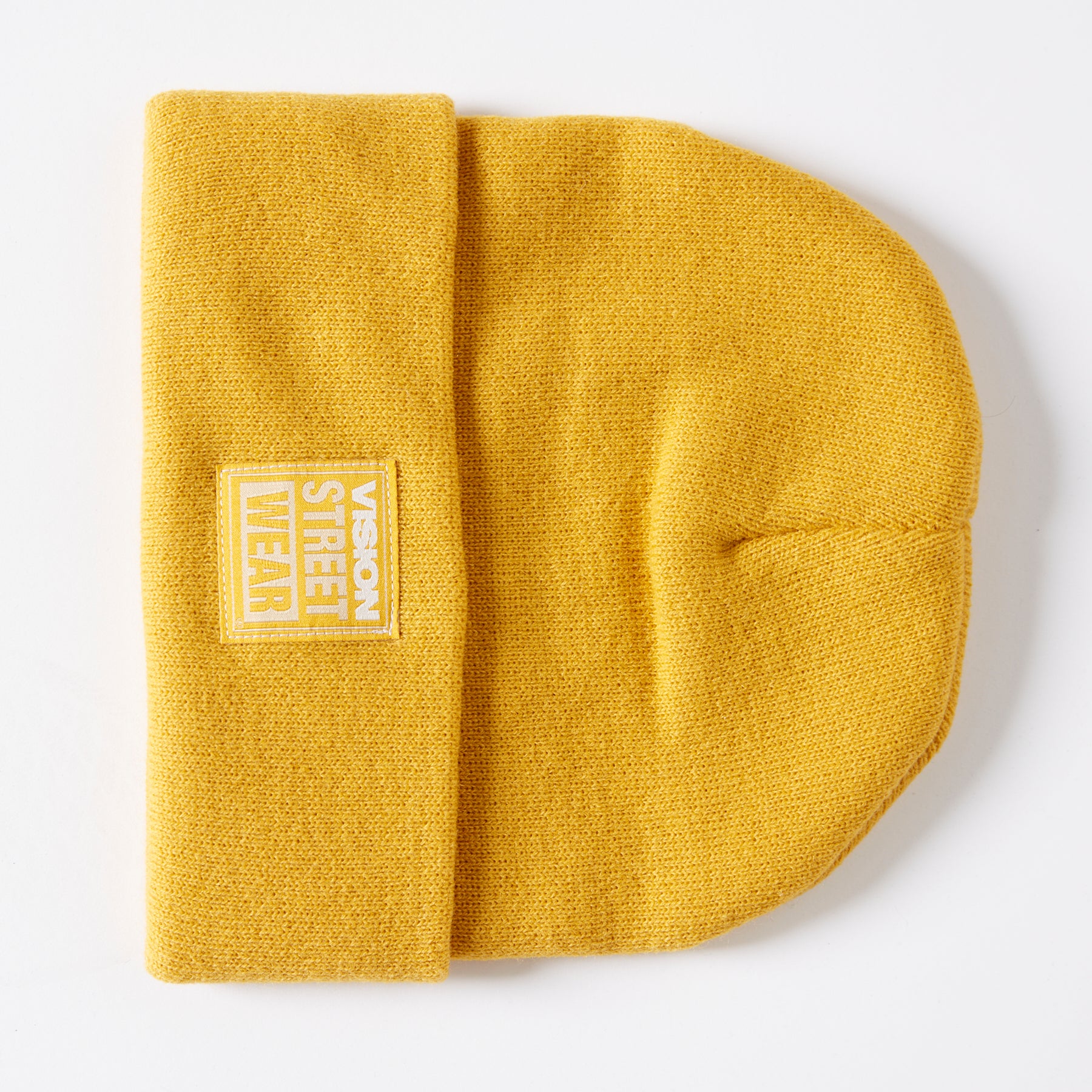 Tuque à revers avec écusson large à logo- Moutarde