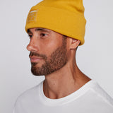 Tuque à revers avec écusson large à logo- Moutarde