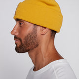 Tuque à revers avec écusson large à logo- Moutarde