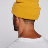 Tuque à revers avec écusson large à logo- Moutarde
