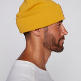 Tuque à revers avec écusson large à logo- Moutarde