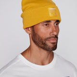 Tuque à revers avec écusson large à logo- Moutarde