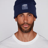 Tuque à revers avec écusson large à logo- Marine