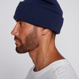 Tuque à revers avec écusson large à logo- Marine