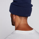 Tuque à revers avec écusson large à logo- Marine