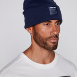 Tuque à revers avec écusson large à logo- Marine