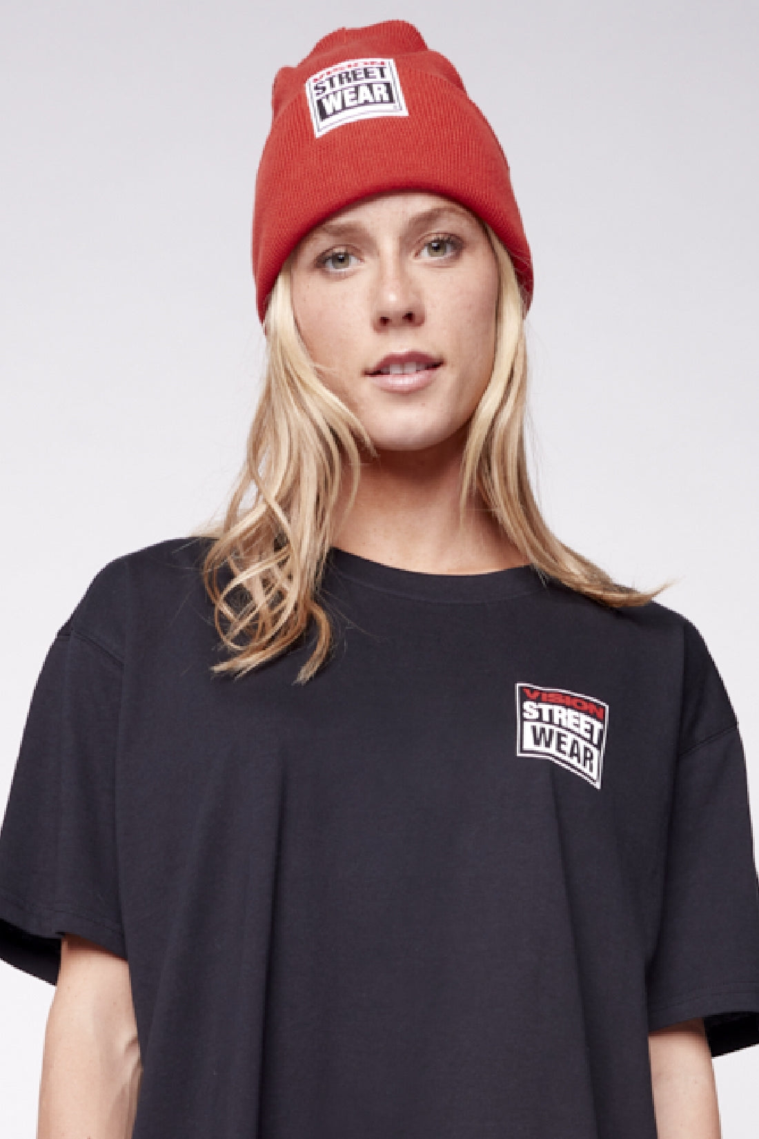 Vision Street Wear Cuffed Skateboard Beanie With Large Logo Patch Red